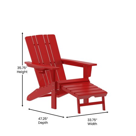 Flash Furniture Red Adirondack Chairs with Ottoman-Cupholder, 2PK 2-LE-HMP-1045-110-RD-GG